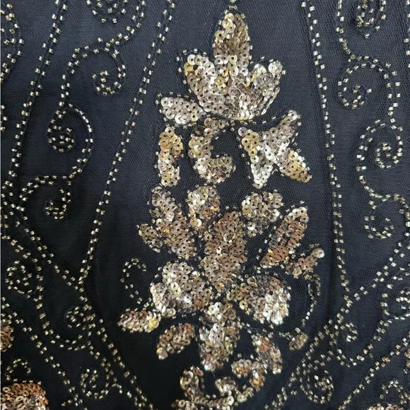 Flapper Style roaring 20’s Babeyond Black and Gold Beaded Dress with fringe XXL - Picture 6 of 8